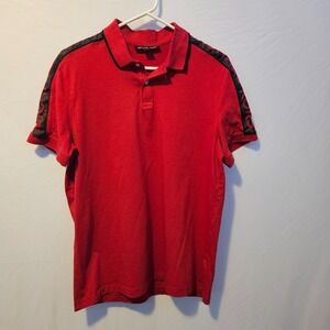 Michael Kors Designer Polo Shirt Mens M Red Black Short Sleeve Logo Shoulder